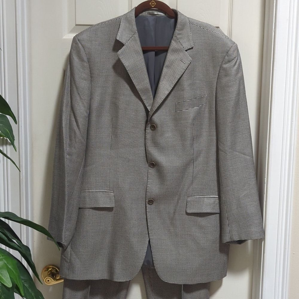 Unbranded Tailored Italian Wool Black/White Herringbone Suit Men's Size 50"